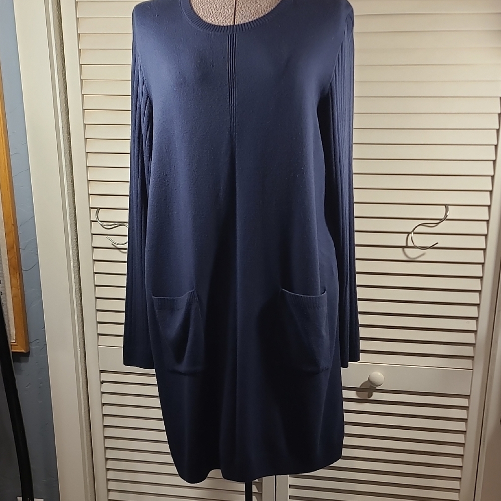 Chic Long Sleeve Navy Knit Dress